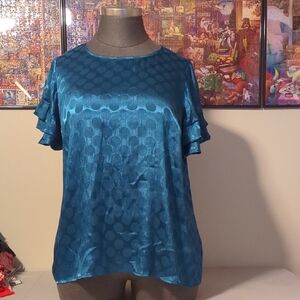Lane Bryant Teal Ruffle Sleeve Blouse